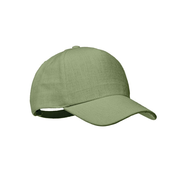 Gorra verde oliva de tela con visera curva y cierre ajustable.