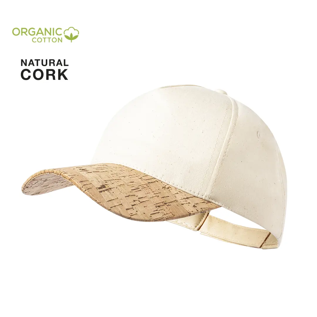 Gorra beige con visera de corcho natural y cierre ajustable de algodón orgánico.