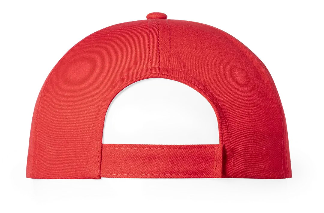 Gorra roja de algodón con cierre ajustable de velcro vista por detrás.