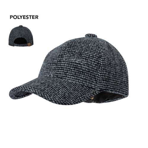 Gorra de poliéster gris con estampado jaspeado y cierre ajustable trasero.