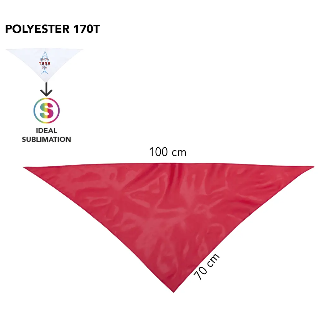 Pañuelo triangular de poliéster 170T rojo de 100 x 70 cm ideal para sublimación.