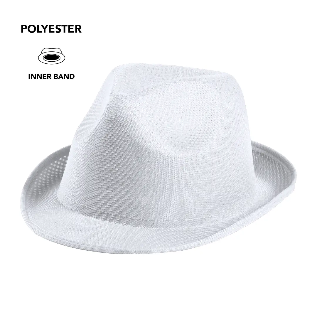 Sombrero blanco de poliéster con banda interior.