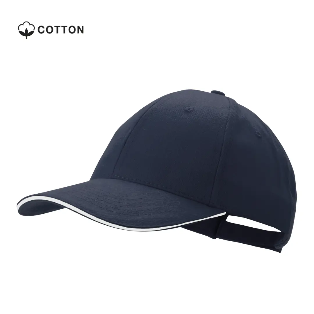 Gorra azul marino de algodón con detalle blanco en el borde de la visera.