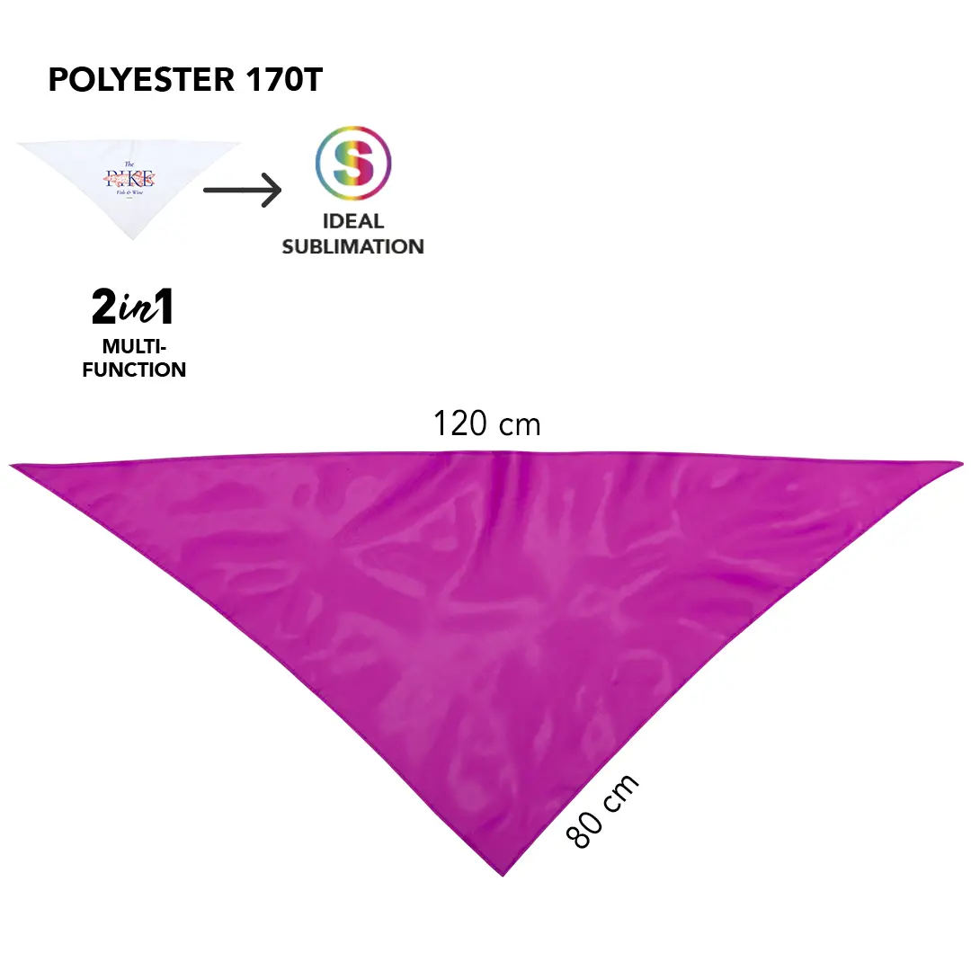 Pañuelo triangular de poliéster 170T color fucsia de 120x80 cm ideal para sublimación.
