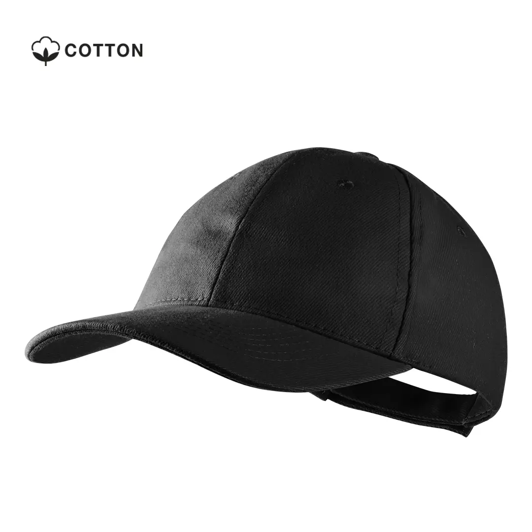 Gorra negra de algodón con cierre ajustable.