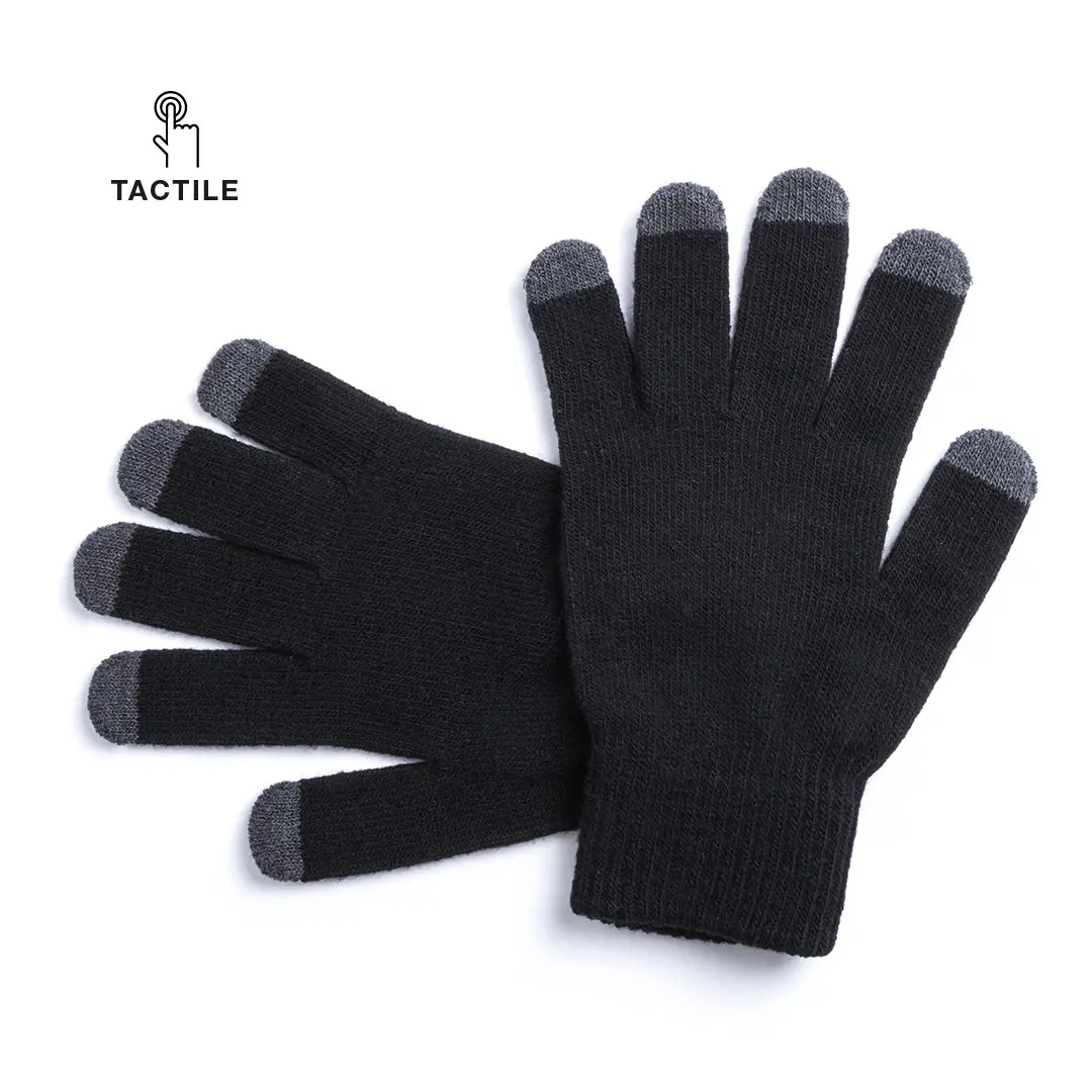 Guantes negros de punto con puntas táctiles grises para pantalla.