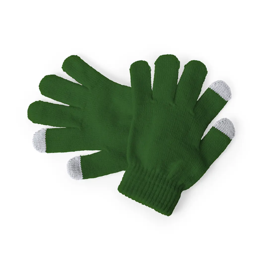 Guantes de punto verdes con punta gris para pantalla táctil.