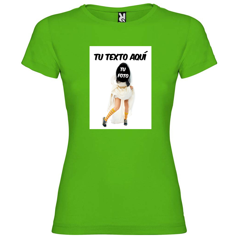 Camiseta verde de algodón para mujer con diseño personalizable en el centro.