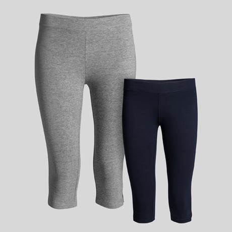 Dos leggings pirata de algodón en gris y azul marino.