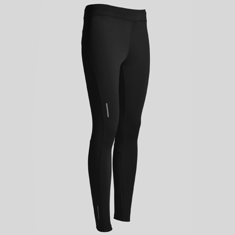 Leggings deportivos negros con detalles reflectantes para mujer.