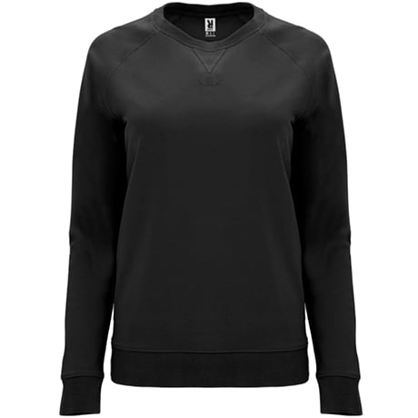 Sudadera negra básica de manga larga con cuello redondo.