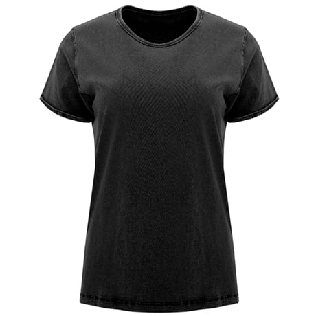 Camiseta negra de manga corta con cuello redondo para mujer.