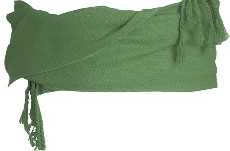 Top corto asimétrico verde con detalle de flecos y tejido texturizado.