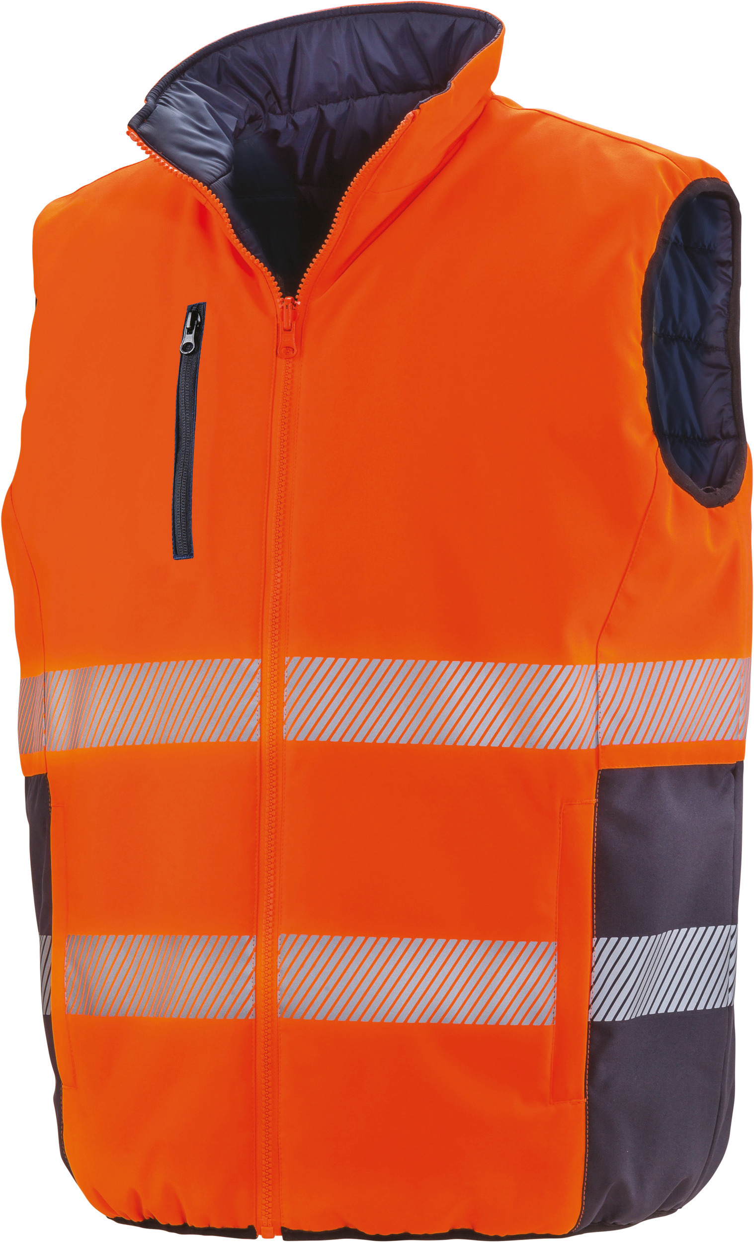 fluorescent orange/navy